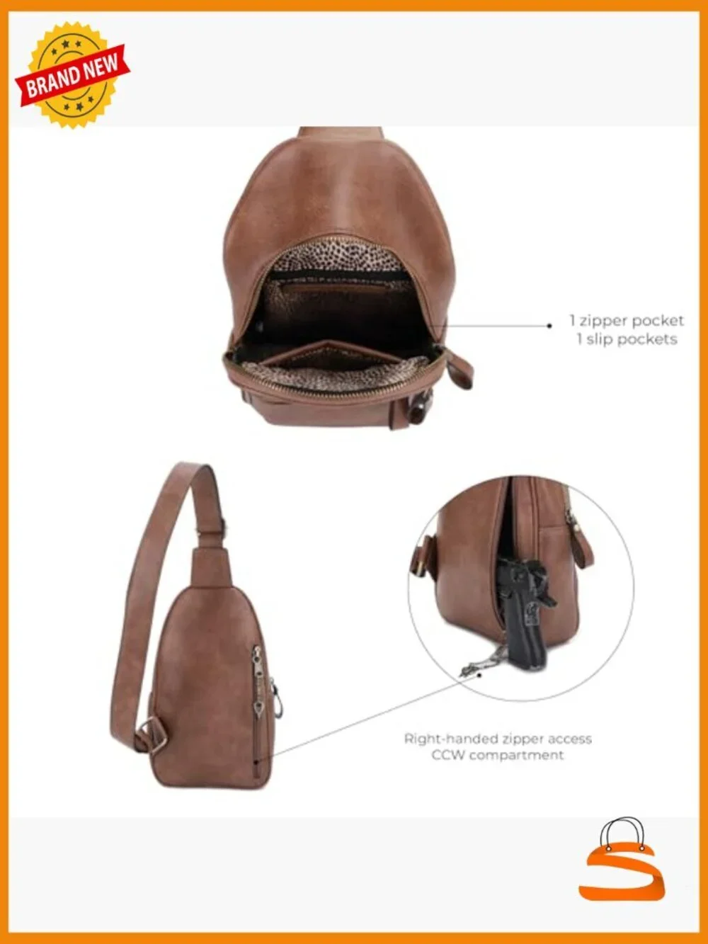 Unisex Multi-Pocket Concealed Carry Sling Bag Crossbody Backpack Purse